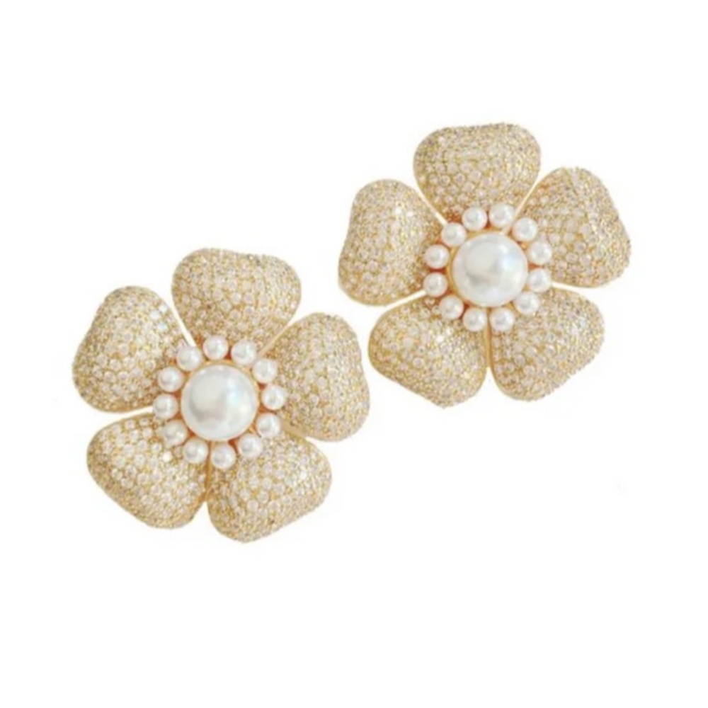 Nicola Bathie EMBELLISHED ANEMONE EARRINGS.  “Diamond” encrusted with pearl.
